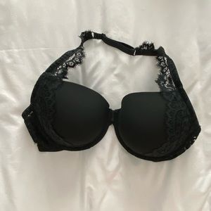 Black halter lined bra with lace detail 40D